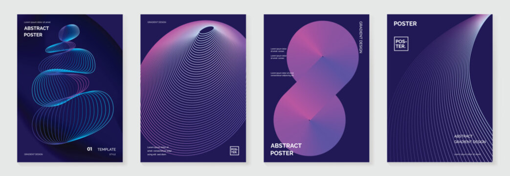 Modern gradient poster background vector set.Cover template with purple perspective geometric prism shapes, line. Ideal design for social media, cover, banner, flyer.