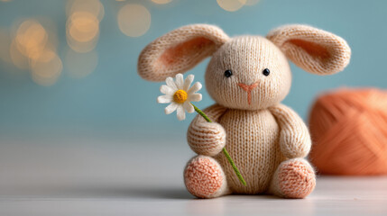 cute beautiful chubby knitted bunny
