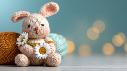 Fototapeta premium cute beautiful chubby knitted bunny