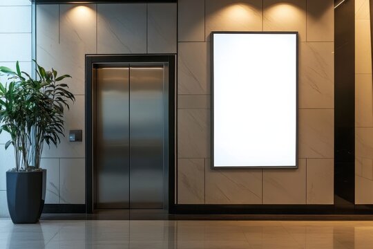 Wall Directory: Blank LCD Screen Media Display in Indoor Building with Elevator