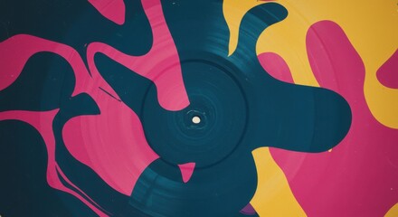 Swirled vinyl record a vortex of pink blue and yellow spinning music in abstract motion