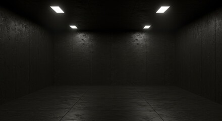 Stark concrete cube bathed in eerie light a silent chamber of rough textures