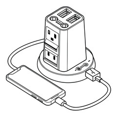 Isometric view illustration of a phone charging with a multi plug adapter