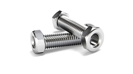 Hex bolt and nut close-up on a transparent background