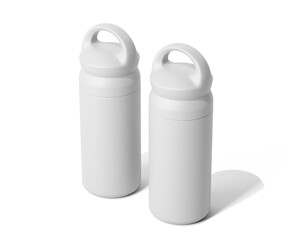 Blank Empty White Thermos Water Bottle, Tumbler Bottle Isolated On Transparent Background, Prepared For Mockup, 3D Render.	