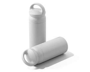 Blank Empty White Thermos Water Bottle, Tumbler Bottle Isolated On Transparent Background, Prepared For Mockup, 3D Render.	