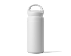 Blank Empty White Thermos Water Bottle, Tumbler Bottle Isolated On Transparent Background, Prepared For Mockup, 3D Render.	