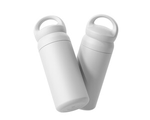 Blank Empty White Thermos Water Bottle, Tumbler Bottle Isolated On Transparent Background, Prepared For Mockup, 3D Render.	