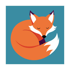 Obraz premium Illustration of a curled up fox animal with orange fur and white tail sleeping peacefully
