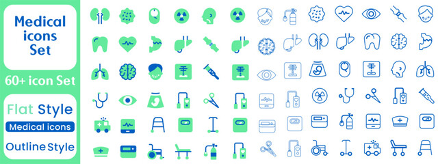 Healthcare and medical icon set. Containing doctor, medicine, health, nurse, patient, hospital, ambulance and more. Outline vector icons collection...