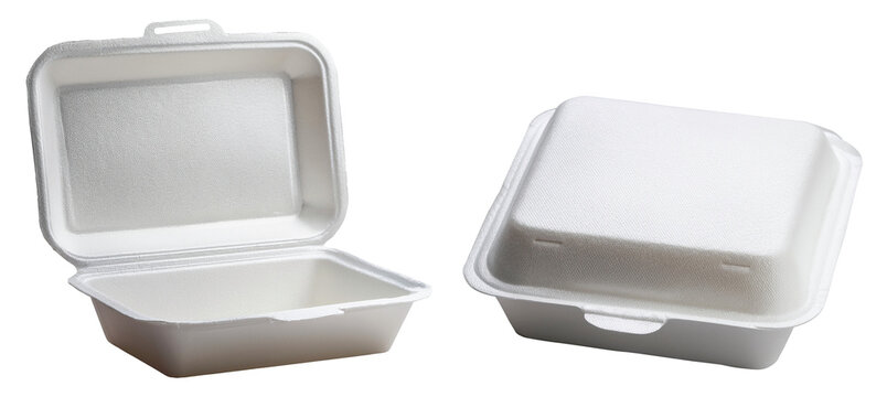 opened and closed white styrofoam package isolated on white background