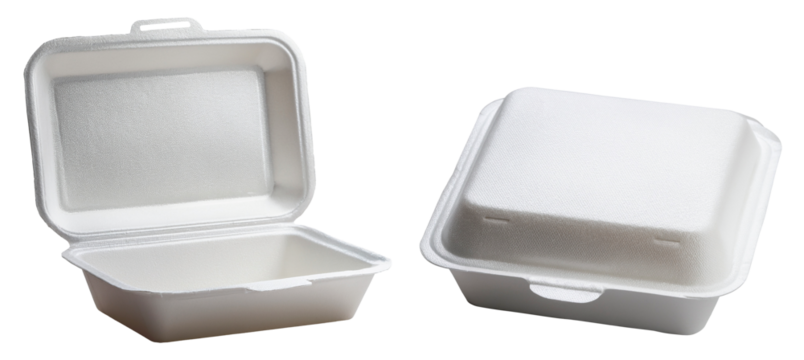 opened and closed white styrofoam package isolated on white background