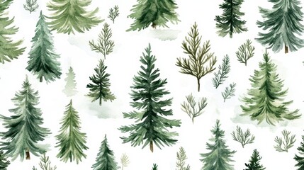 Watercolor Evergreen. Mysterious Coniferous Forest Landscape for Christmas Design