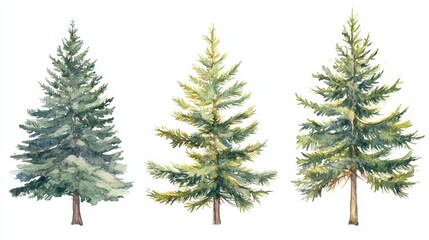 Watercolor Evergreen. Mysterious Watercolor Forest Landscape with Coniferous Trees for Christmas Design