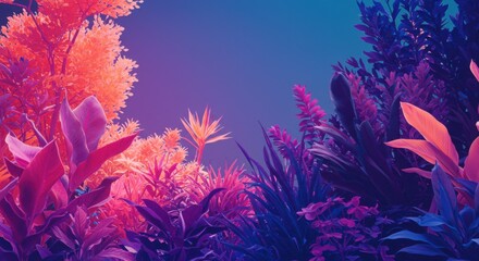 Naklejka premium Vibrant tropical flora basks in radiant light a surreal garden dream