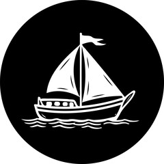 Elegant monochrome depiction of a sailboat gliding on the water in a circle