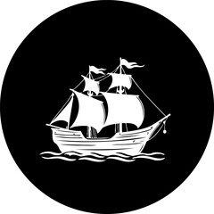 Monochrome silhouette of a sailing ship embodying historical nautical voyage