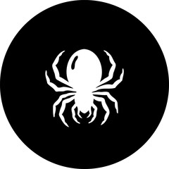 Stylized arachnid silhouette set against a dark circular backdrop with an artistic feel
