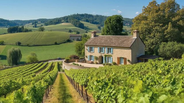 Picturesque Vineyard Estate, Captivating Beauty of Rolling Hills and Lush Vines