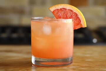 Refreshing grapefruit drink in a glass.