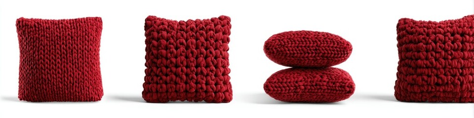 Deep Red Knitted Throw Pillows