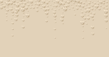 Festive beige background. Abstract background with volumetric hearts on flat backdrop. Perfect for anniversary, birthday, Valentine's day, mother's day
