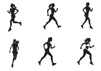 silhouette running woman. Vector people running silhouettes