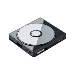 Fototapeta premium Modern hard drive tech data storage hub featuring USB ports showcasing on transparent background