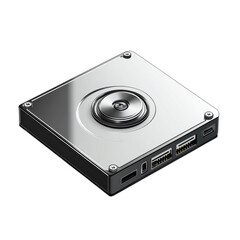 Fototapeta premium Sleek chrome data hub a symbol of modern connectivity and digital on transparent background