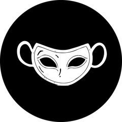 Mysterious mask emblem within circular frame, artistic representation