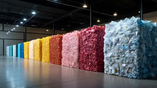 bales of recycled plastic in storage