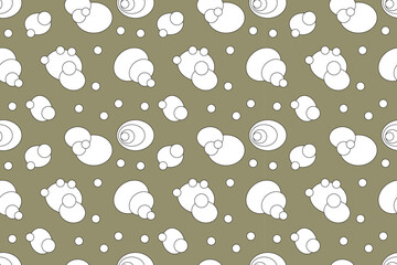 Beautiful abstract seamless pattern on  brown background. Abstract white figures and circles. For background, wallpaper, textiles, packaging wrappers, packaging.
