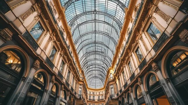 Milan Galleria Vittorio Emanuele II interior view with glass dome roofing