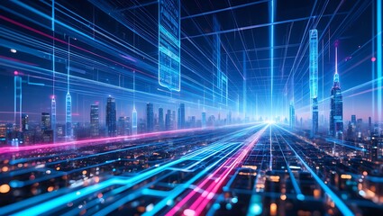 Fototapeta premium Futuristic Cityscape Digital Transformation and Technological Advancement