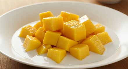 Delicious Diced Mangoes on a White Plate