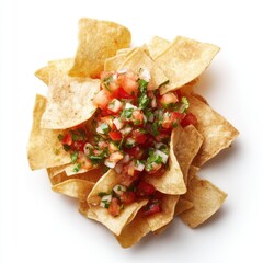 Crispy tortilla chips topped with a vibrant salsa