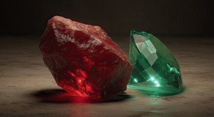 Raw ruby and emerald gems