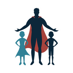 Superman Dad Silhouette Enjoying Time with His Children – Father’s Day Vector Illustration
