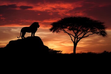 Majestic Lion Silhouette at African Sunset 