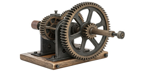 Obraz premium 3D Render of Vintage Gear Mechanism, Isolated on Transparent Background, steampunk, cogwheel, machinery, gears, mechanism, antique