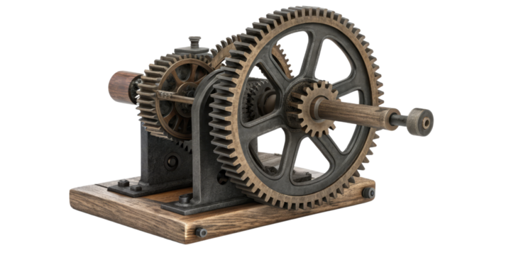 3D Render of Vintage Gear Mechanism, Isolated on Transparent Background, steampunk, cogwheel, machinery, gears, mechanism, antique