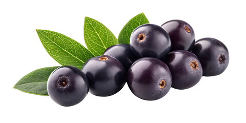 Acai Berries with Leaves Cluster, Isolated on Transparent Background, Food Photography, Superfood, Acai, Berry, Superfruit