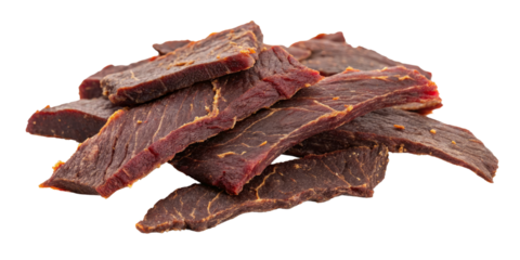 Beef Jerky Pile, Isolated on Transparent Background, Food Photography, Snack, Beef Jerky, Dried Meat, Food