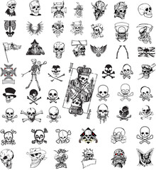 Naklejka premium Vector set of skulls style black and white illustration