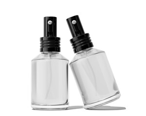 Blank Empty White Perfume Glass Bottle, Spray Bottle Isolated On Transparent Background, Prepared For Mockup, 3D Render.