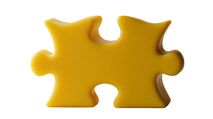 Single yellow puzzle piece isolated on studio shot bright golden color jigsaw part solution concept teamwork symbol graphic on transparent background