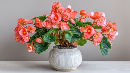 Beautiful Pink Begonia Plant in Elegant White Pot for Home Decor