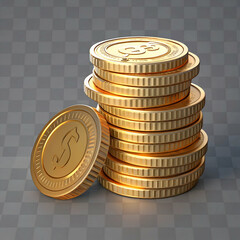 Coins 3D icon isolated on transparent background perfect for finance and money-related designs  