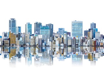 Japan Building Isolated Panorama City View Include Clipping Path on White Background