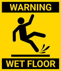 slippery sign warning. caution wet floor. cleaning in progress sign. vector sticker illustration.